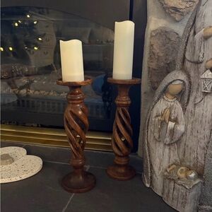 Elegant Brown Wooden Candle Holders